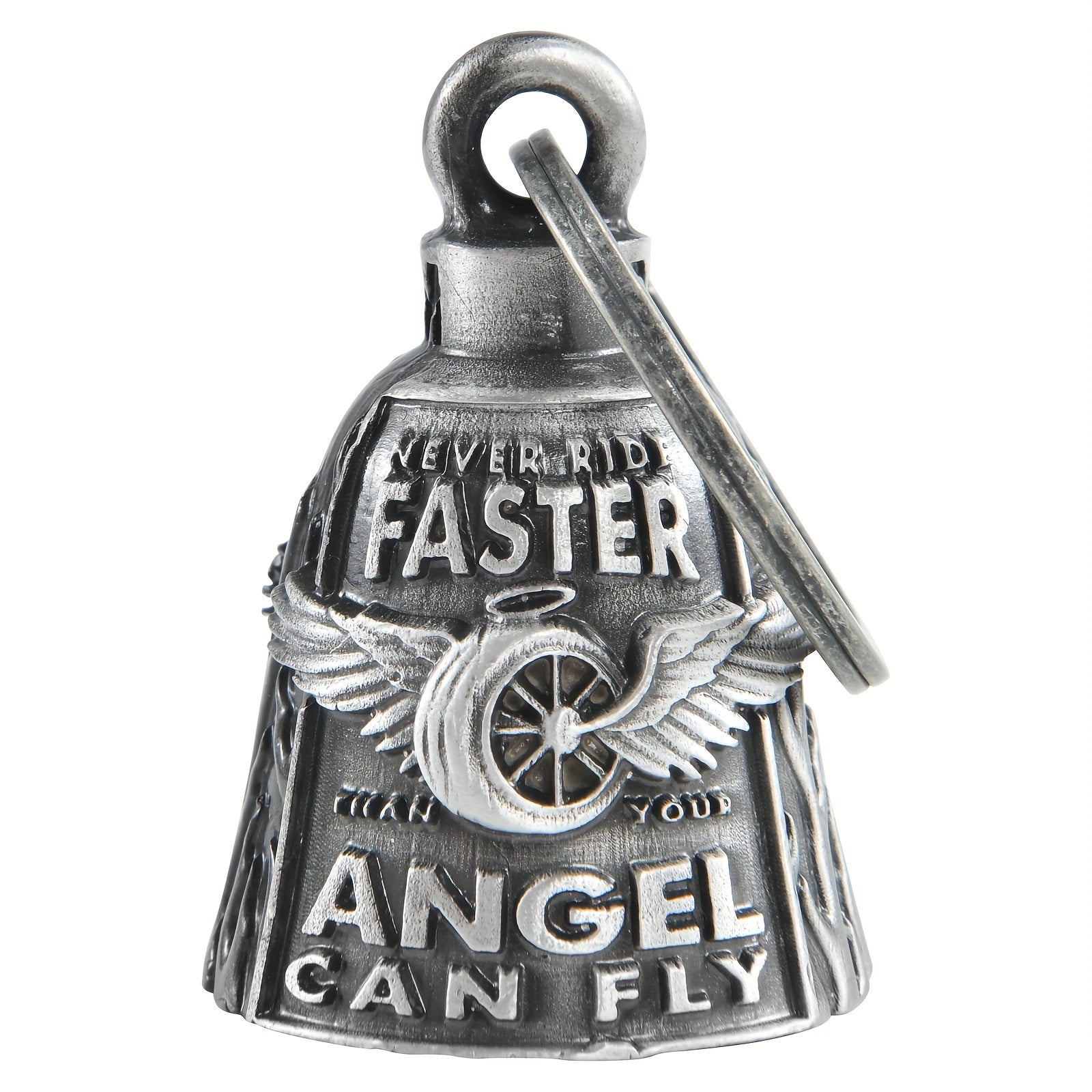 Motorcycle Guardian Bell - Keychain Wheel with Wings Good Luck Spirit Riding for Bikers, Includes - product detail view 9
