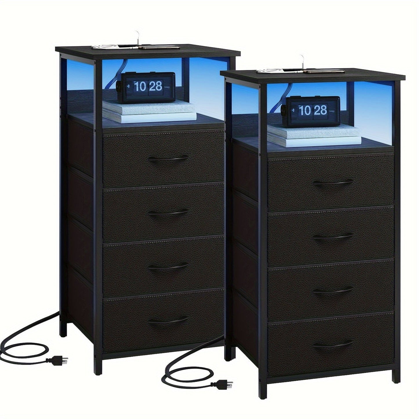 Nightstand shown in the 2pcs-4 Drawers-Black option