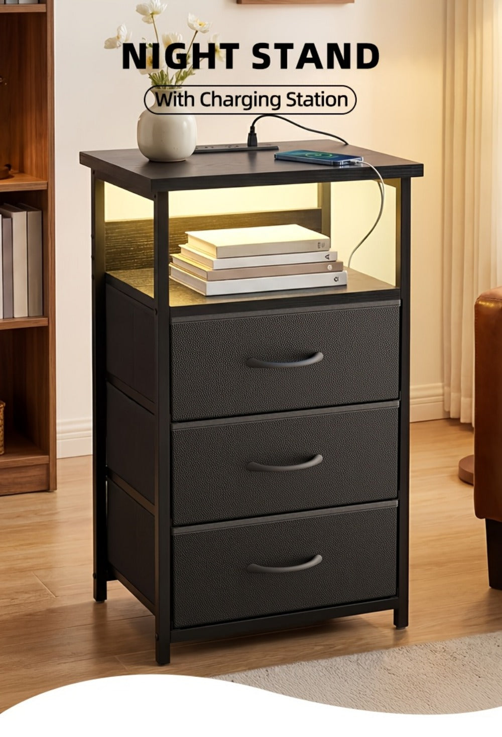 Multi-Drawer Nightstand with Charging Station for Practical Everyday Home Use detail image - detail view 29