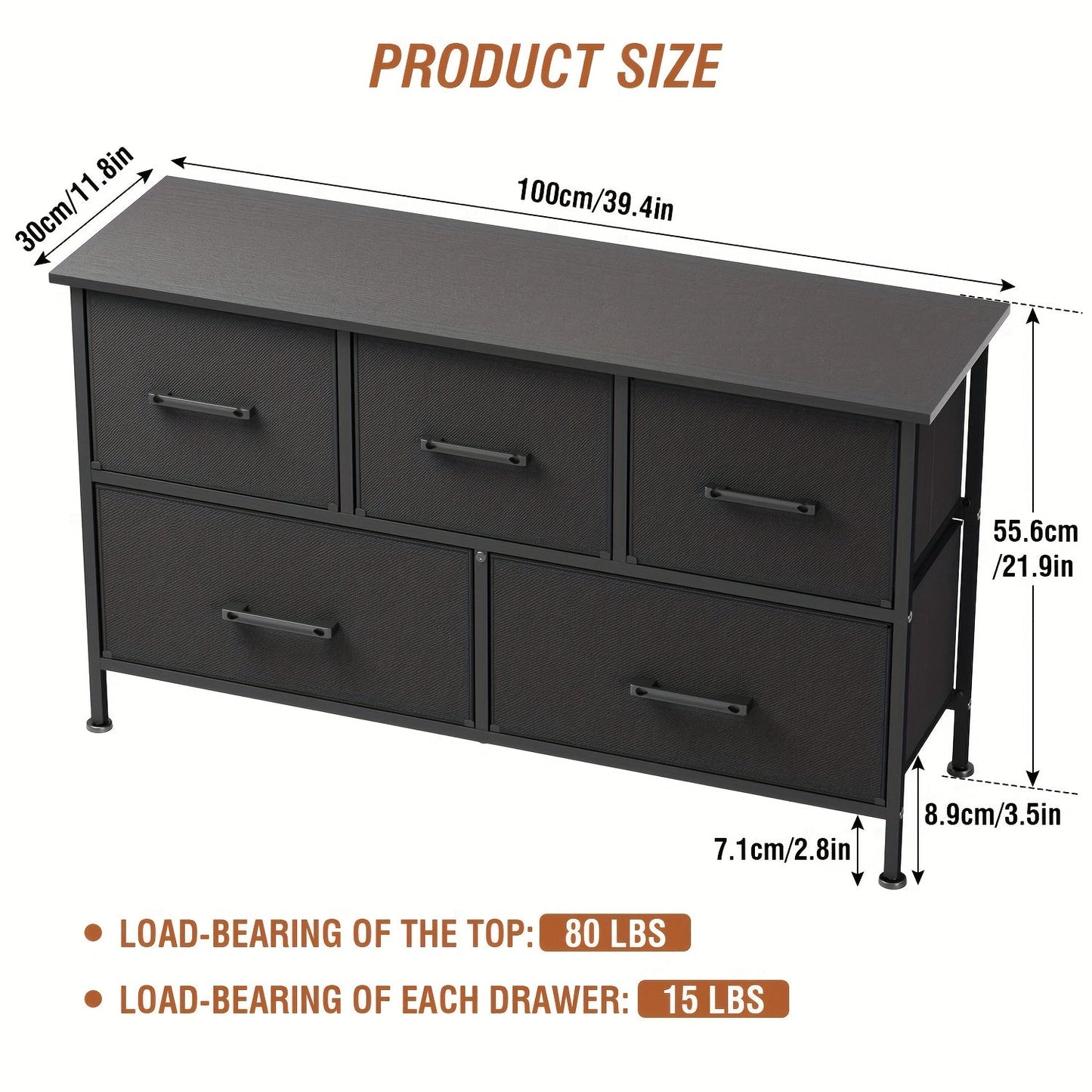 Dresser shown in the Black, 5-Drawers option