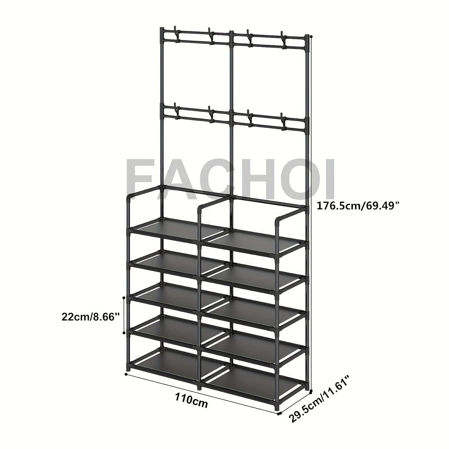 Shoe Rack shown in the Black double row 10 layers option
