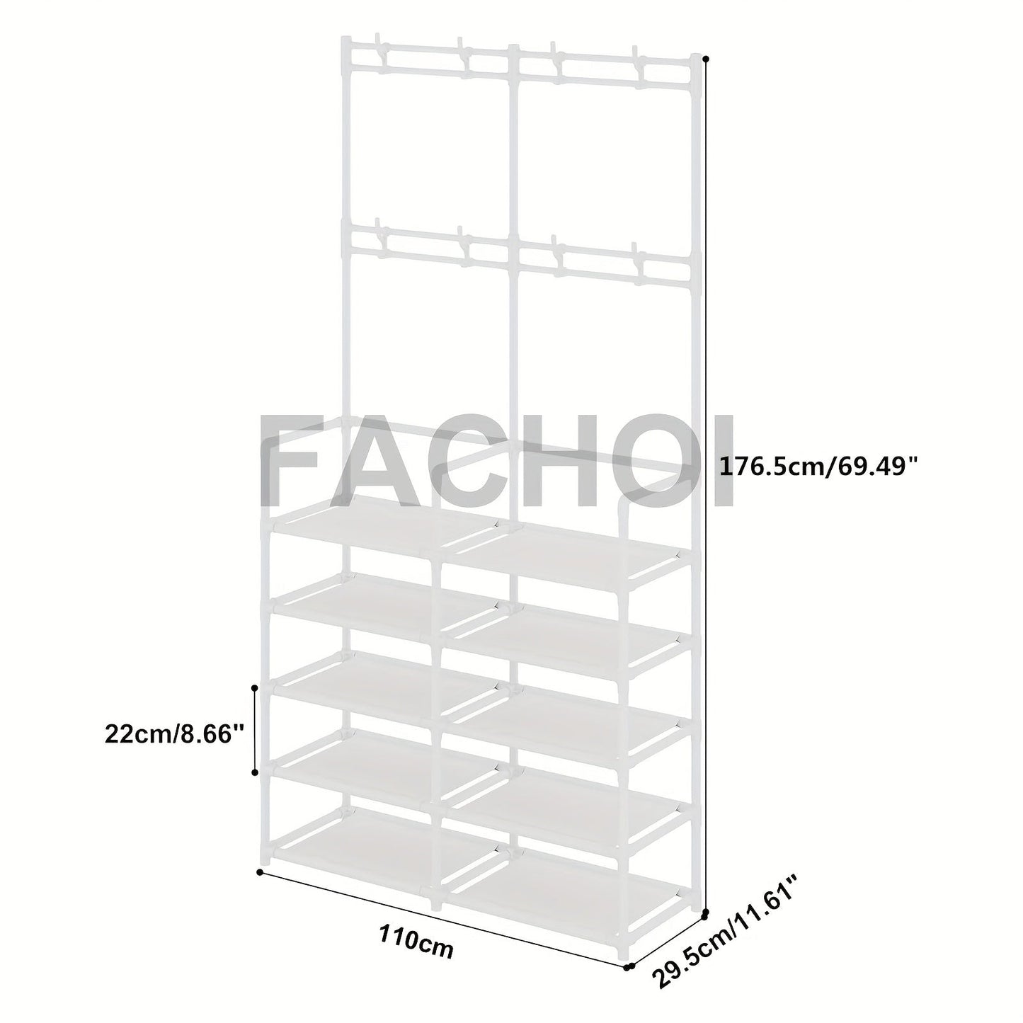 Shoe Rack shown in the White double row 10 layers option