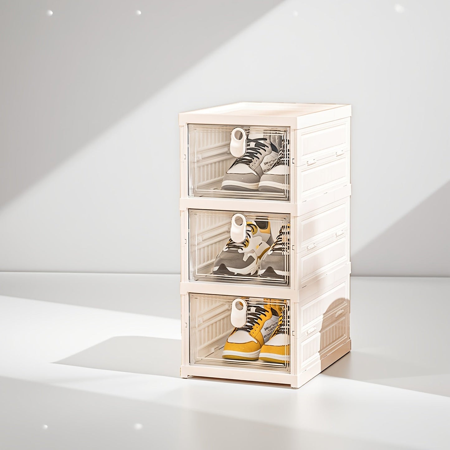 Shoe Organizer shown in the 3-layer shoe storage box option