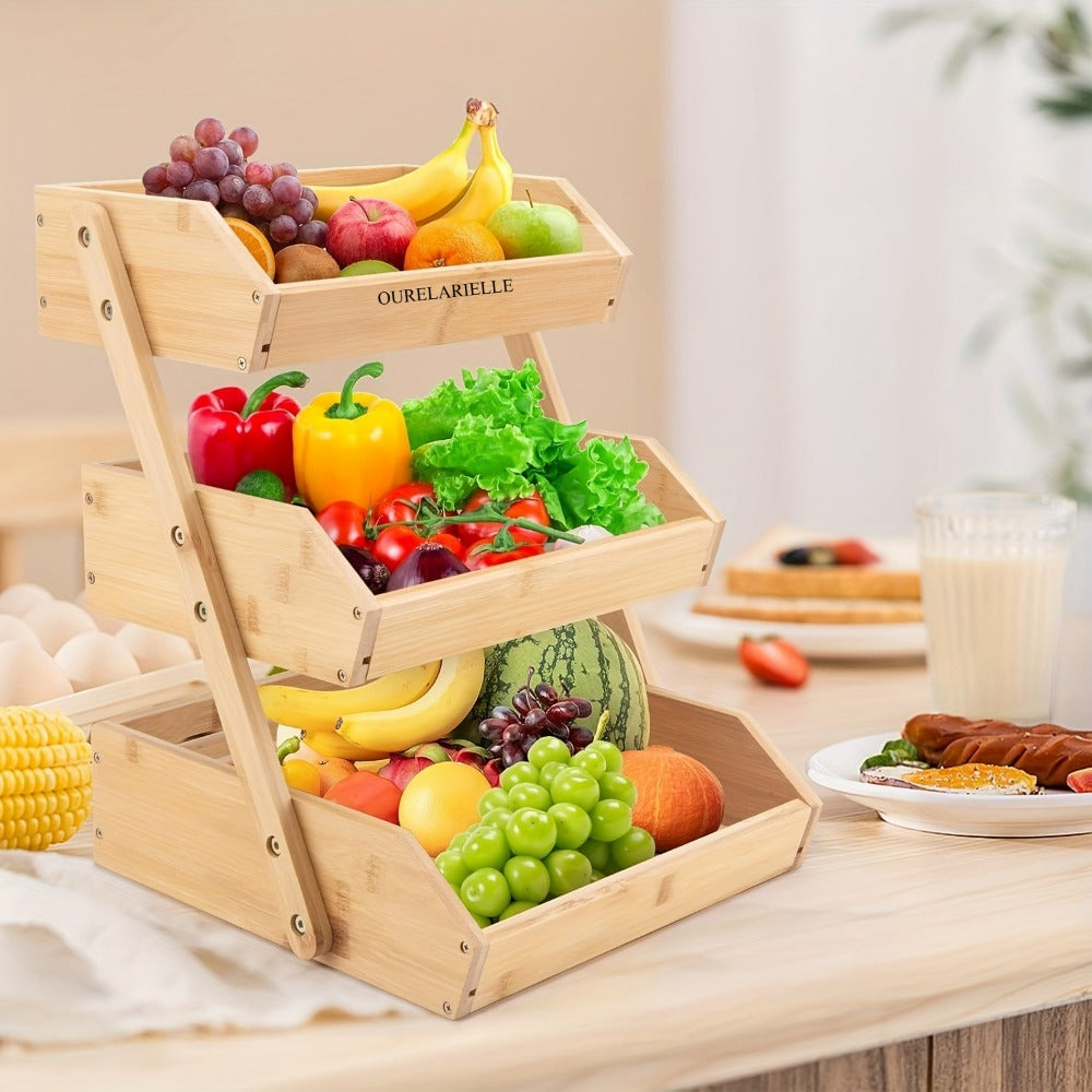 Multi-Tier Bamboo Fruit Basket with Non-Slip Base for Kitchen detail image - detail view 17