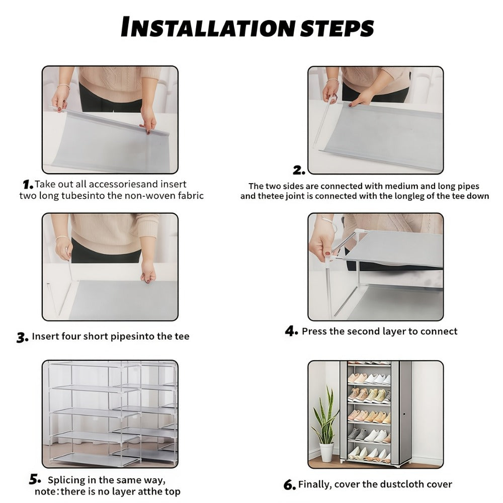 Multi-Tier Fabric Shoe Cabinet with Tool-Free Assembly for Entryway detail image - detail view 29