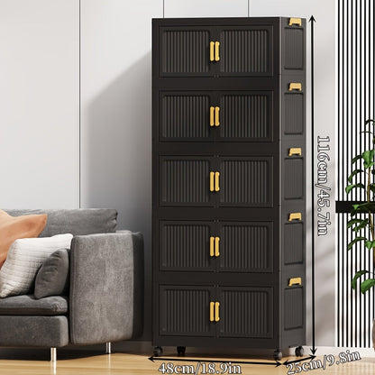 Storage Cabinet shown in the 48CM/19" 5-layer black (magnetic door + foldable + casters) option