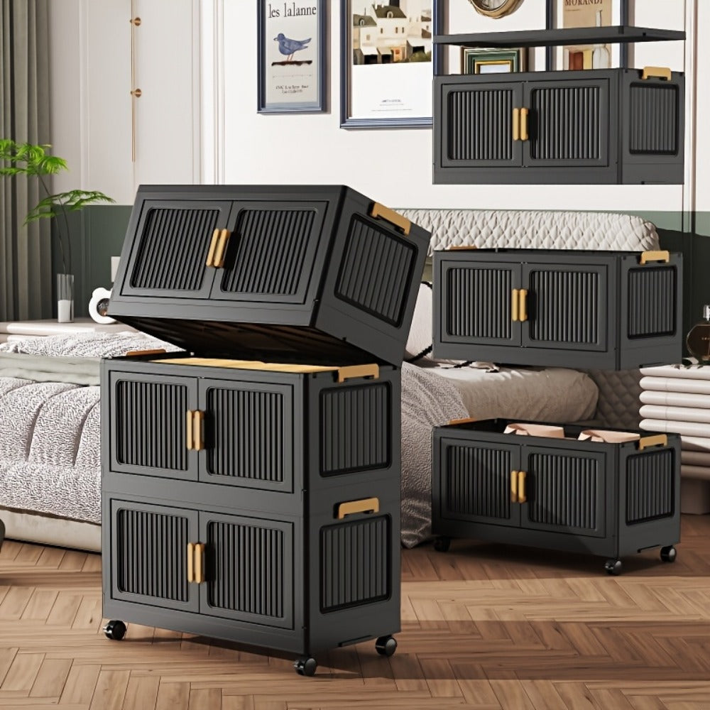 Multi-Tier Foldable Kitchen Pantry Cabinet with Stackable Design and Dustproof Cover detail image