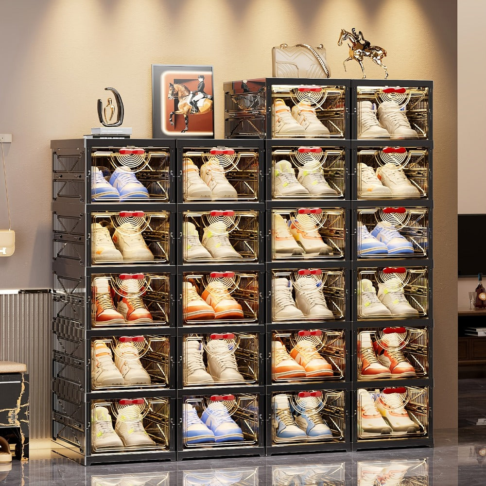 Multi-Tier Foldable Shoe Cabinet with Secure Lid, Covered Shoe Storage detail image - detail view 5