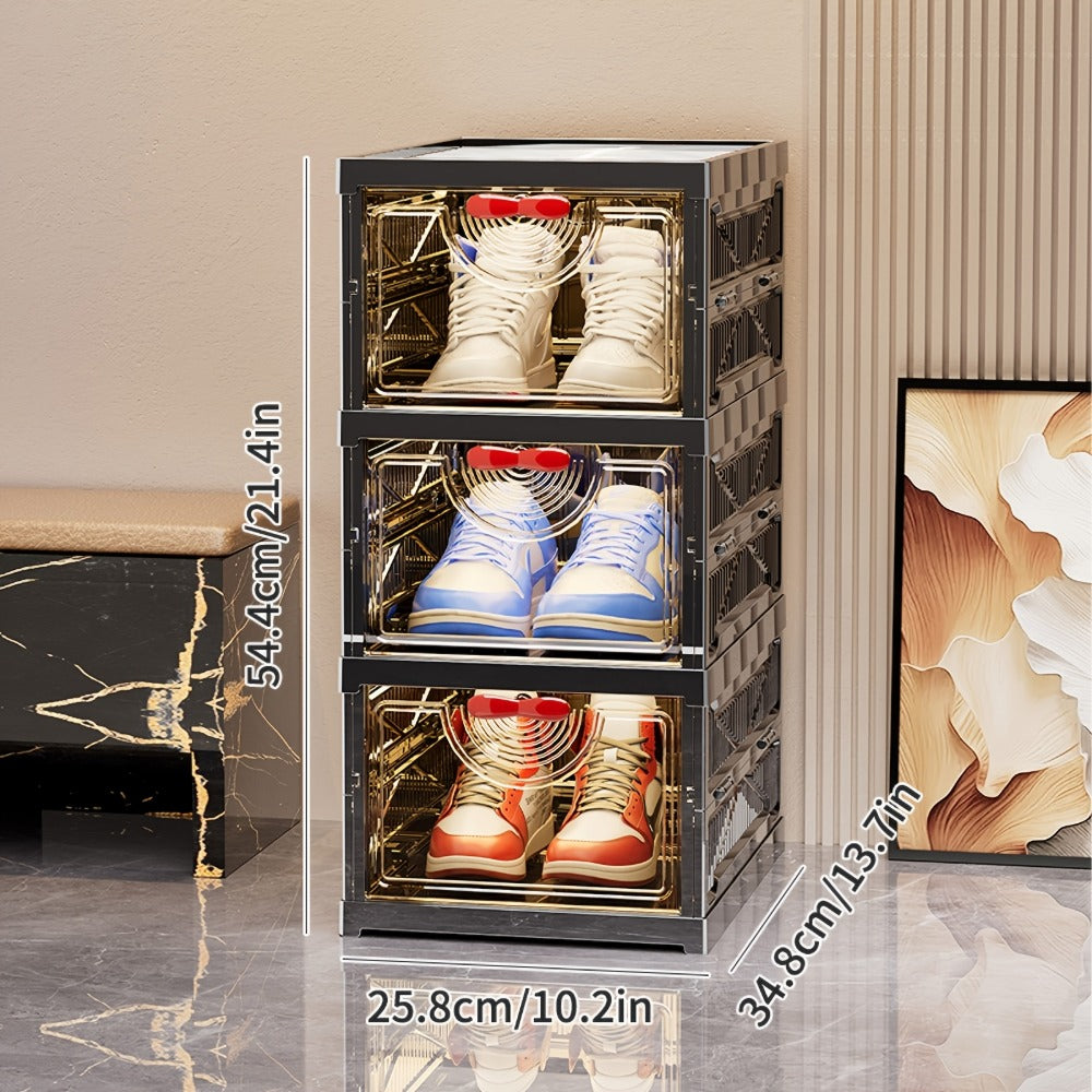 Multi-Tier Foldable Shoe Cabinet with Secure Lid, Covered Shoe Storage detail image - detail view 6