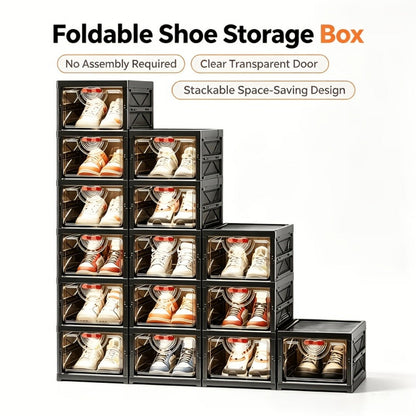 Shoe Cabinet, Black Shoe Storage Cabinet 5/6 Tier Foldable Modular with Flip-Top Lid & shown in the main product view