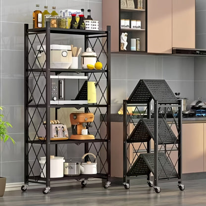 Storage Shelf, Heavy-Duty Foldable with Wheels - 3, 4 or 5 Tier Black Metal Shelving Unit shown in the main product view
