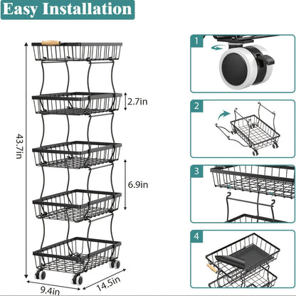 Storage Cart shown in the 5-layer floor-standing detachable fruit and vegetable basket option