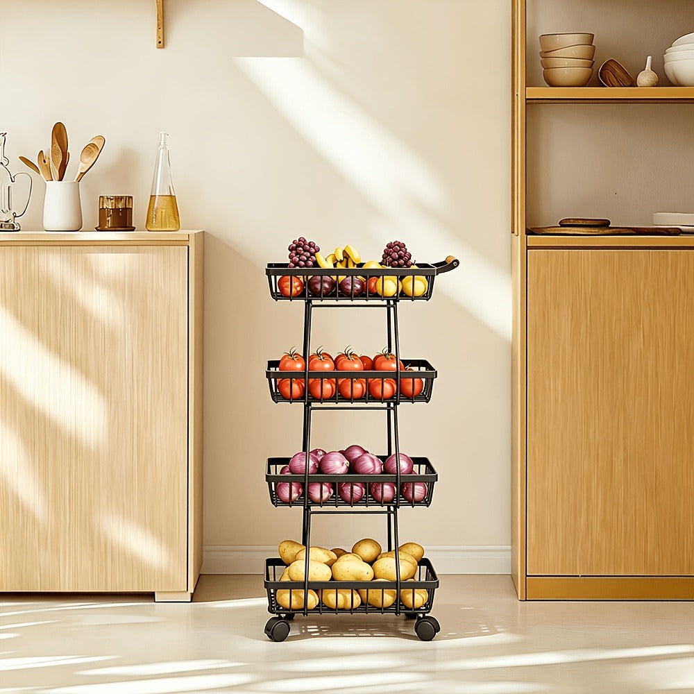 Multi-Tier Metal Storage Cart with Stackable Design and Rolling Wheels detail image - detail view 7