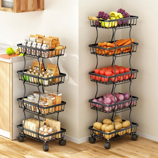 Storage Cart, Stackable Metal with Wheels 4/5 Tier - Fruit Vegetable Basket Rotating shown in the main product view