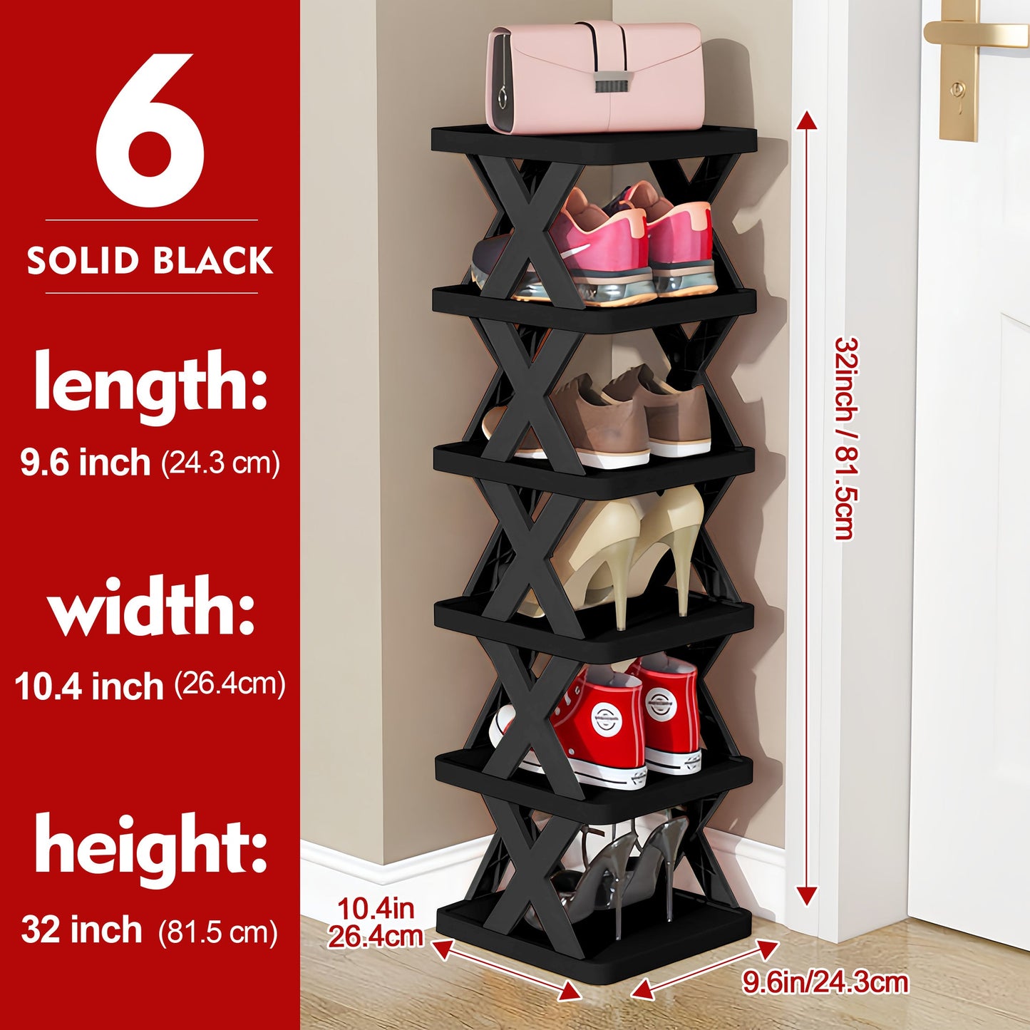 Shoe Rack shown in the 6 Tier - Solid Black option