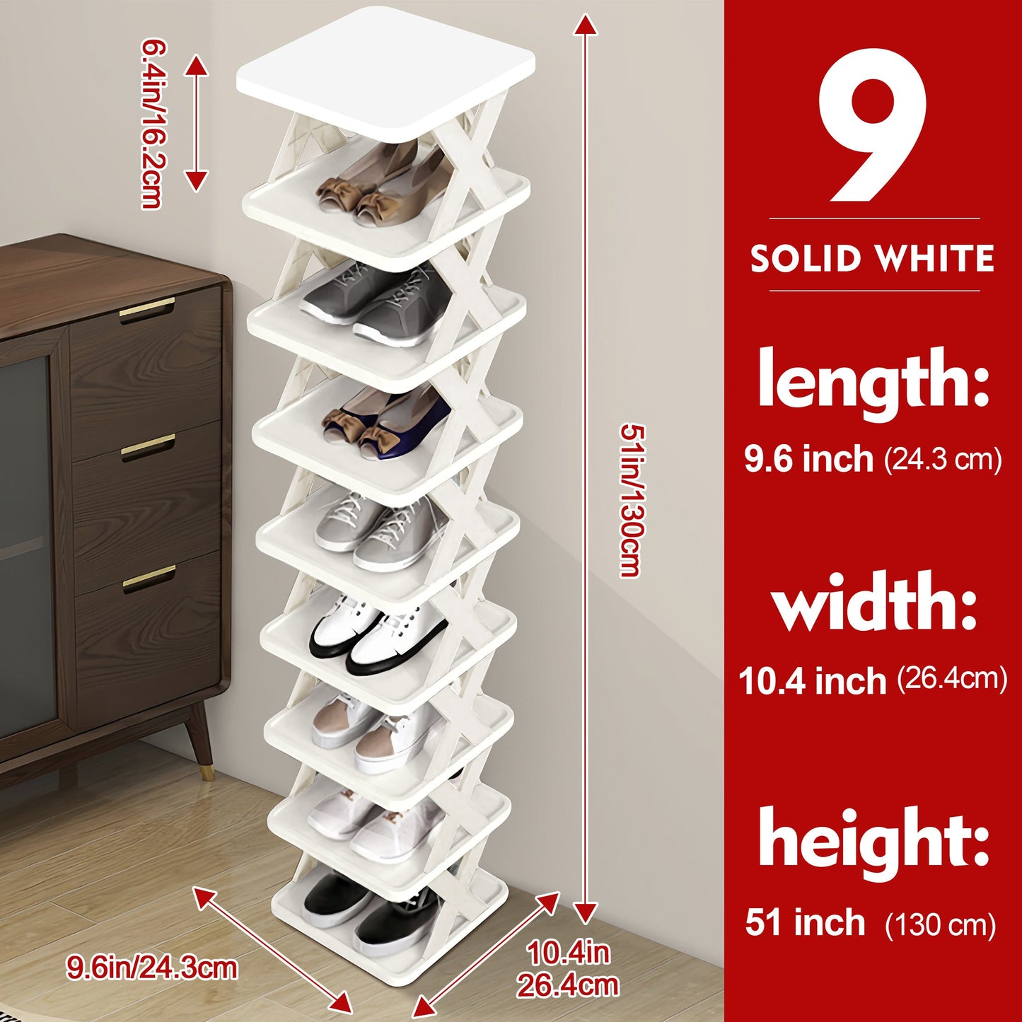 Shoe Rack shown in the 9 Tier - Solid White option