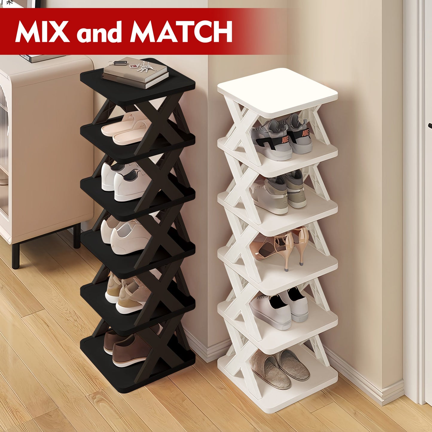 Multi-Tier Narrow Shoe Rack with Stackable Design and Tool-Free Assembly for Entryway detail image - detail view 10