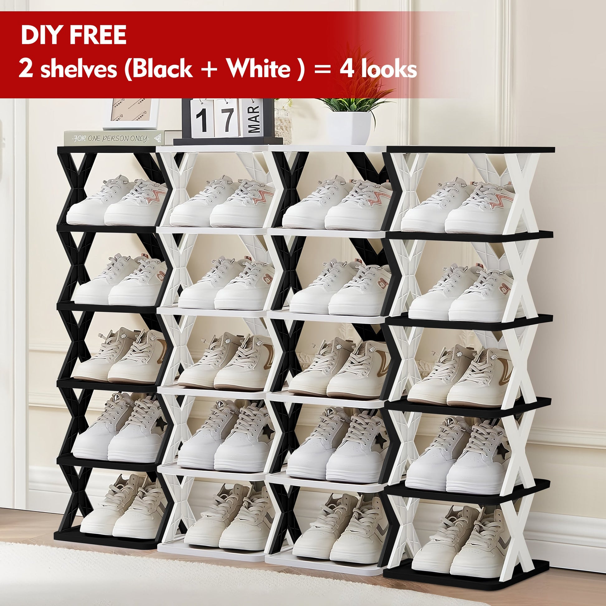 Multi-Tier Narrow Shoe Rack with Stackable Design and Tool-Free Assembly for Entryway detail image - detail view 14
