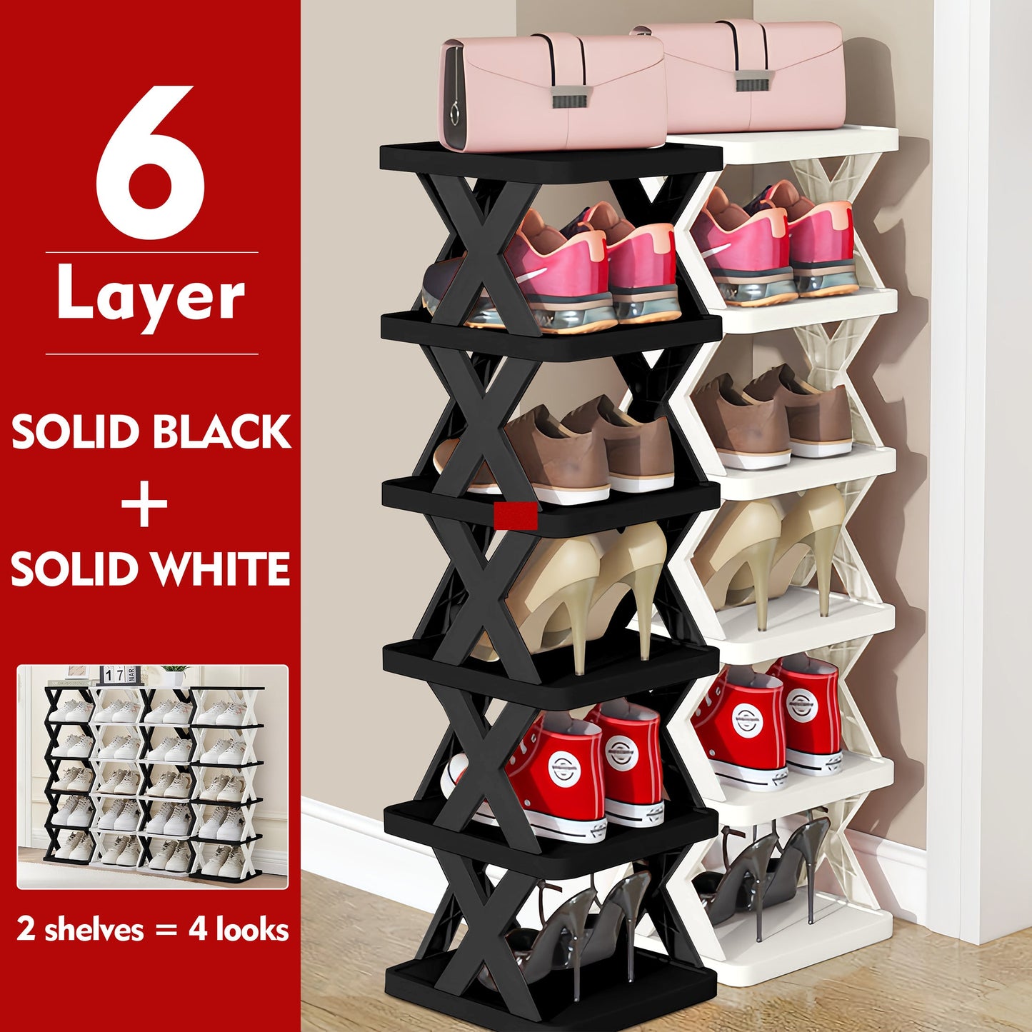 Multi-Tier Narrow Shoe Rack with Stackable Design and Tool-Free Assembly for Entryway detail image - detail view 23