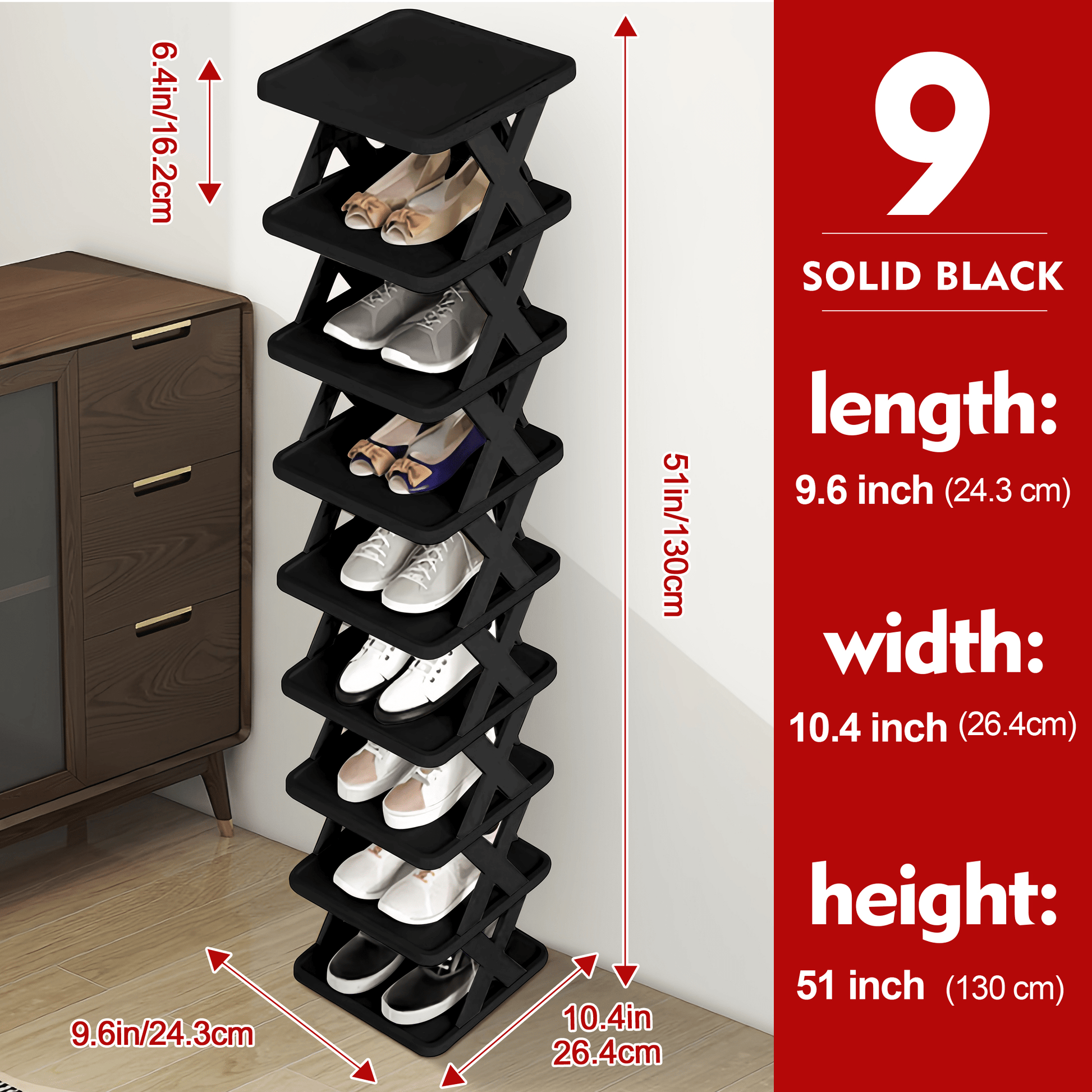 Shoe Rack, Narrow 6/9 Tier Stackable DIY Vertical Shoe Organizer for Entryway Closet shown in the main product view