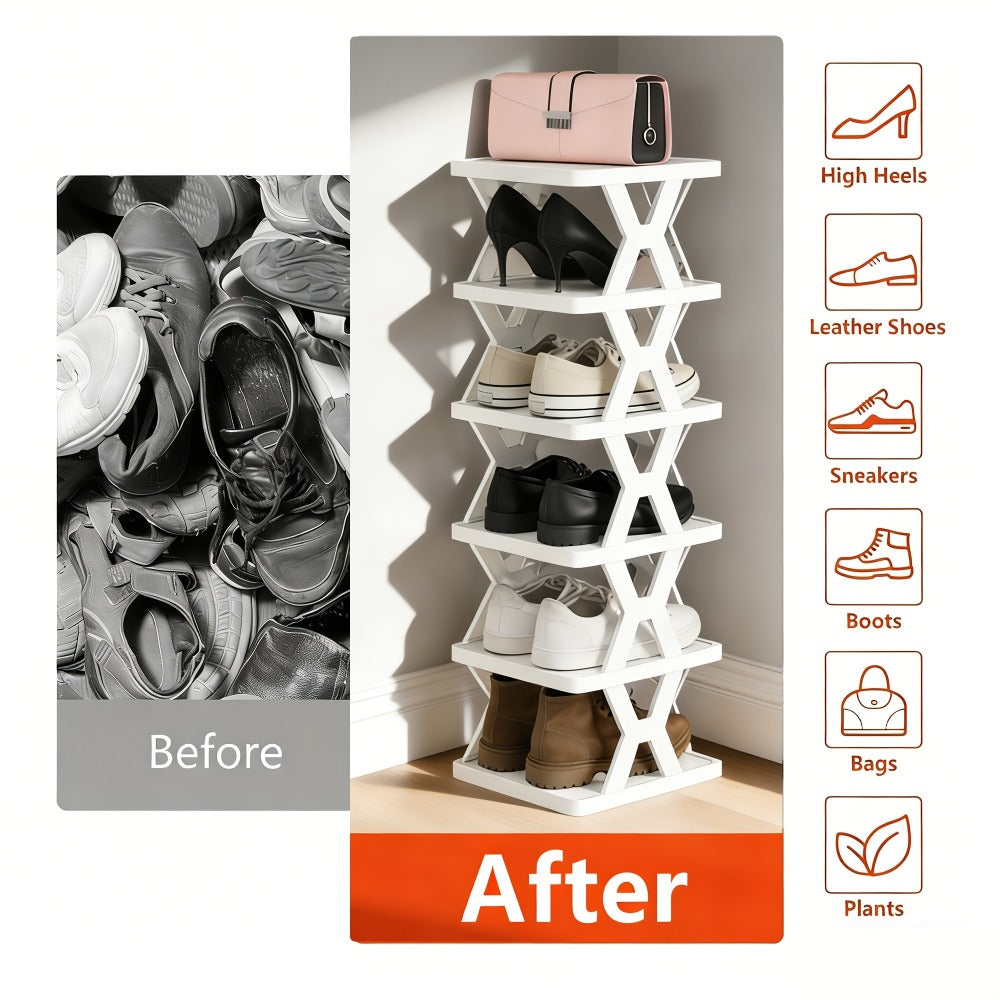 Multi-Tier Plastic Shoe Organizer with Stackable Design and Tool-Free Assembly detail image - detail view 10