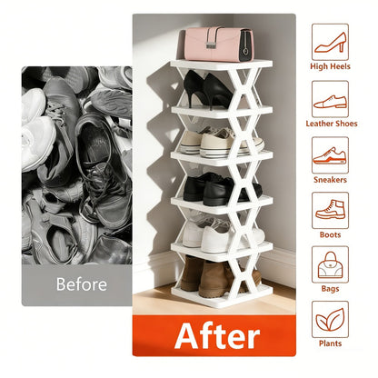 Multi-Tier Plastic Shoe Organizer with Stackable Design and Tool-Free Assembly detail image - detail view 10