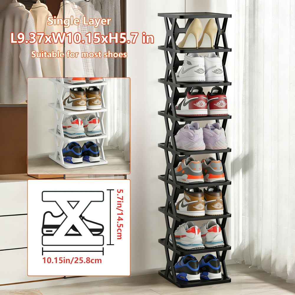Multi-Tier Plastic Shoe Organizer with Stackable Design and Tool-Free Assembly detail image - detail view 11