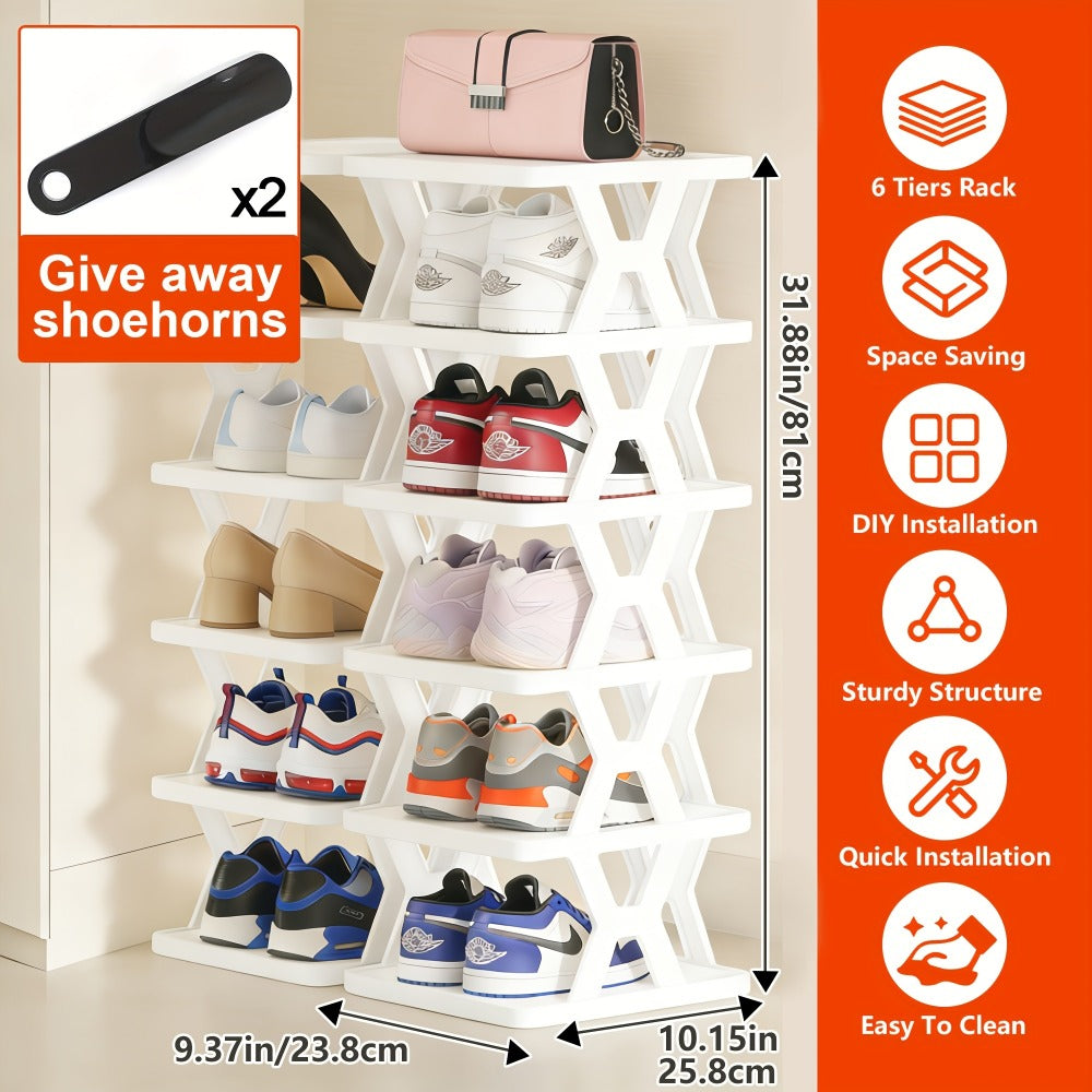 Multi-Tier Plastic Shoe Organizer with Stackable Design and Tool-Free Assembly detail image - detail view 12