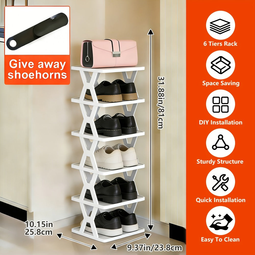 Multi-Tier Plastic Shoe Organizer with Stackable Design and Tool-Free Assembly detail image