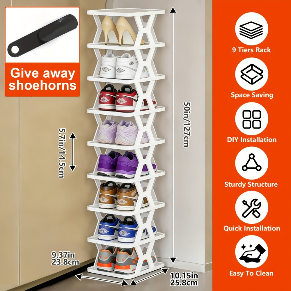 Multi-Tier Plastic Shoe Organizer with Stackable Design and Tool-Free Assembly detail image - detail view 4