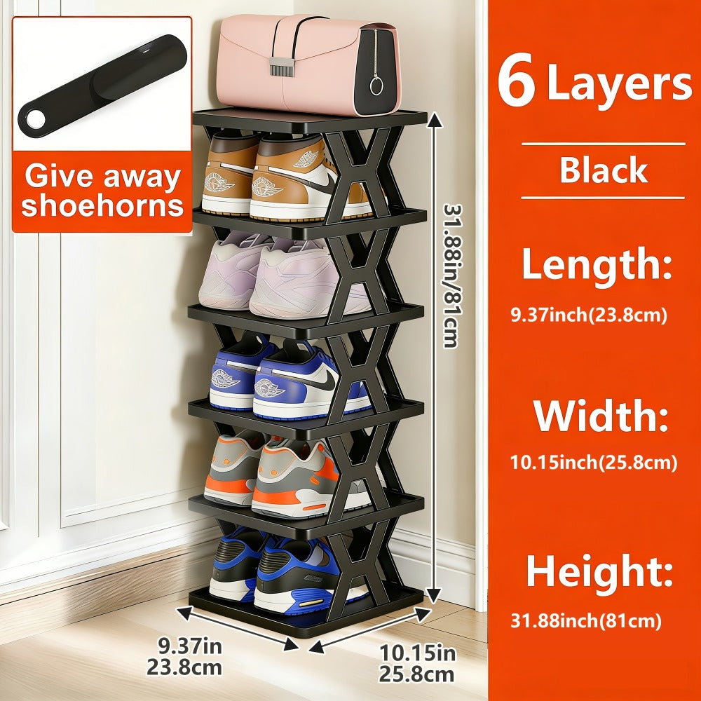 Multi-Tier Plastic Shoe Organizer with Stackable Design and Tool-Free Assembly detail image - detail view 5