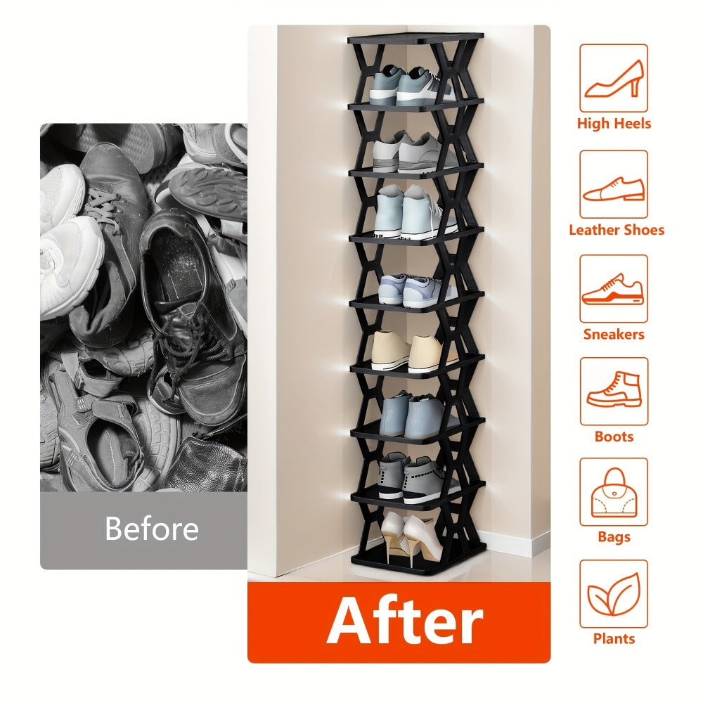 Multi-Tier Plastic Shoe Organizer with Stackable Design and Tool-Free Assembly detail image - detail view 9