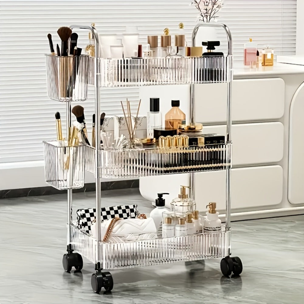 Storage Cart, Rolling with Hanging Baskets, 3 or 4 Tier Acrylic Transparent Utility Cart shown in the main product view