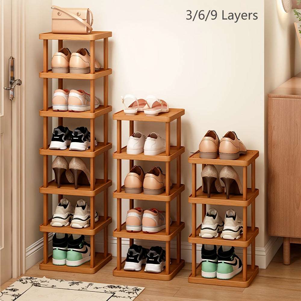 Shoe Rack, Stackable Bamboo 3/6/9 Tier - Slim Vertical Shoe Organizer for Entryway shown in the main product view