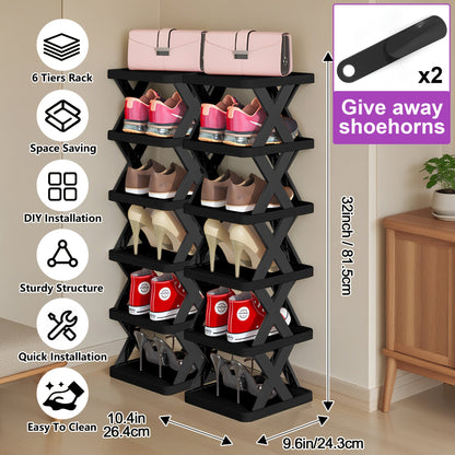 Shoe Rack shown in the 2 pieces black 6 layers option