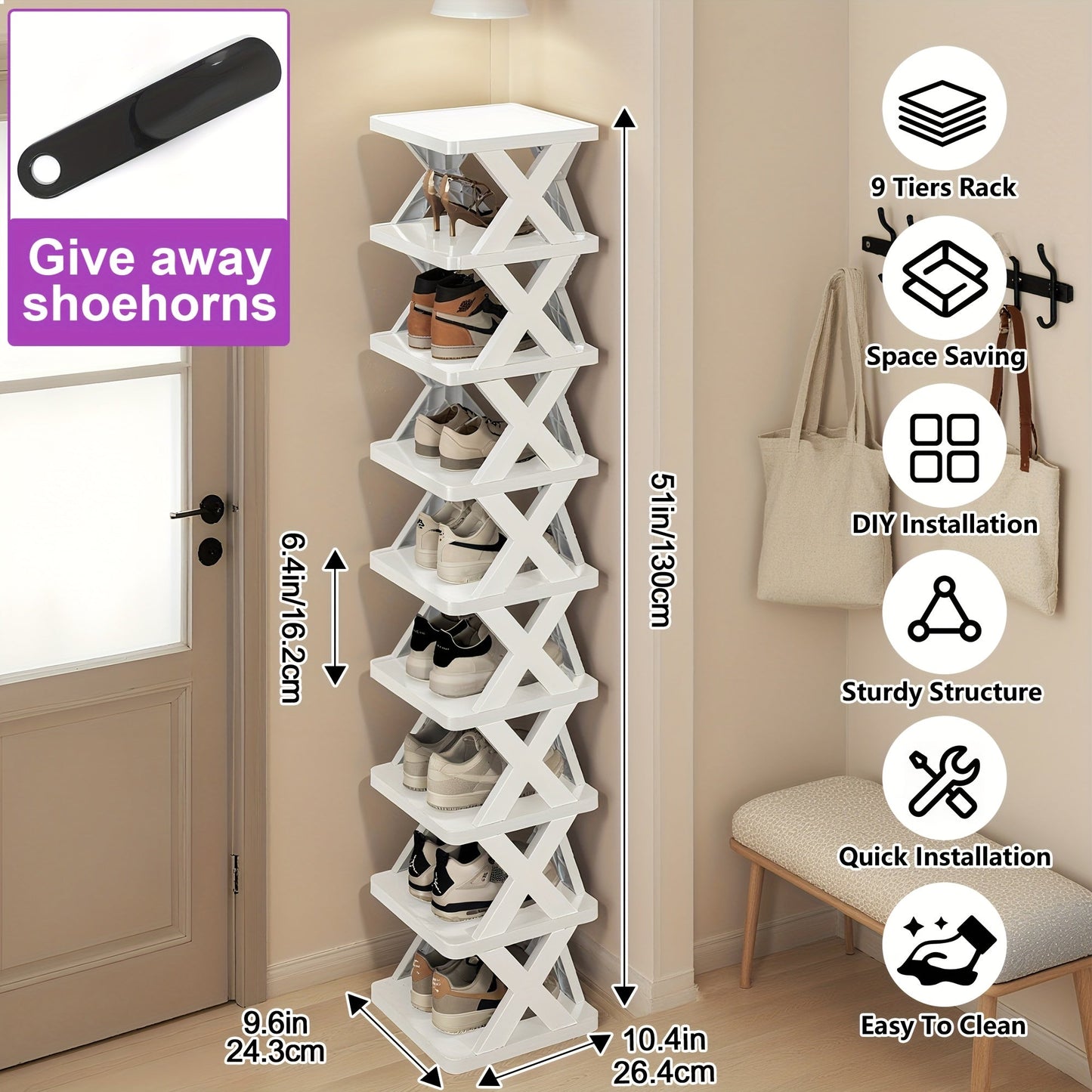Shoe Rack shown in the Elegant White 9 layers option