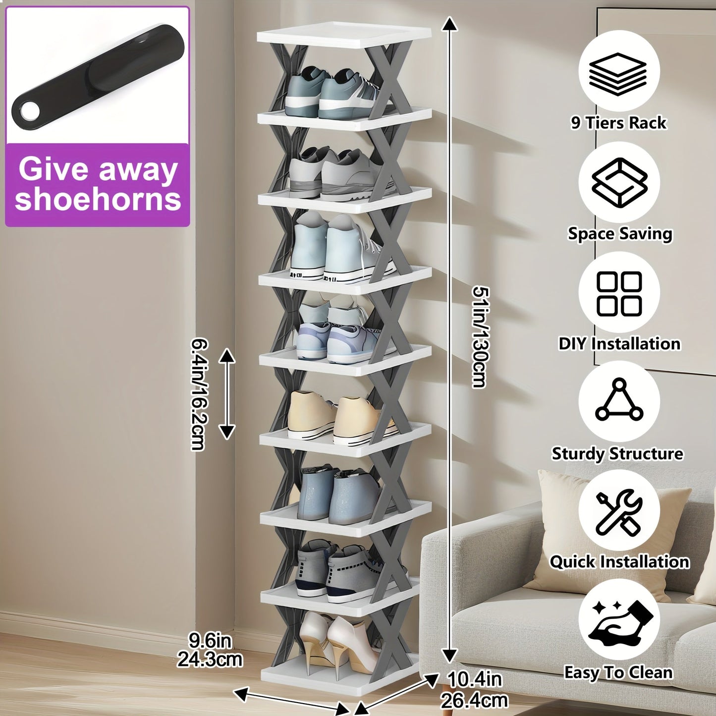 Shoe Rack shown in the Gray White 9 Layers option
