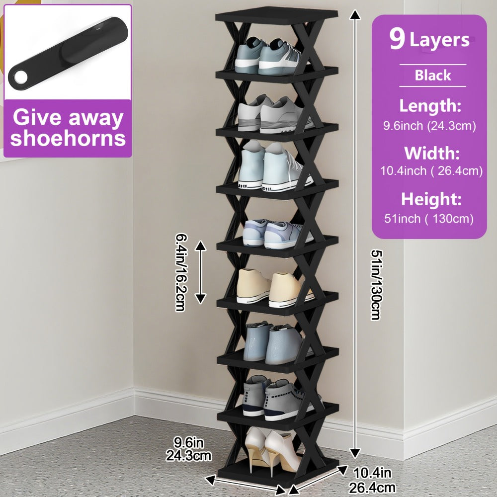 Shoe Rack, Stackable 6 or 9 Tier Plastic Vertical Shoe Organizer, Space Saving Shoe shown in the main product view