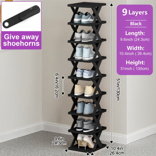 Shoe Rack, Stackable 6 or 9 Tier Plastic Vertical Shoe Organizer, Space Saving Shoe shown in the main product view