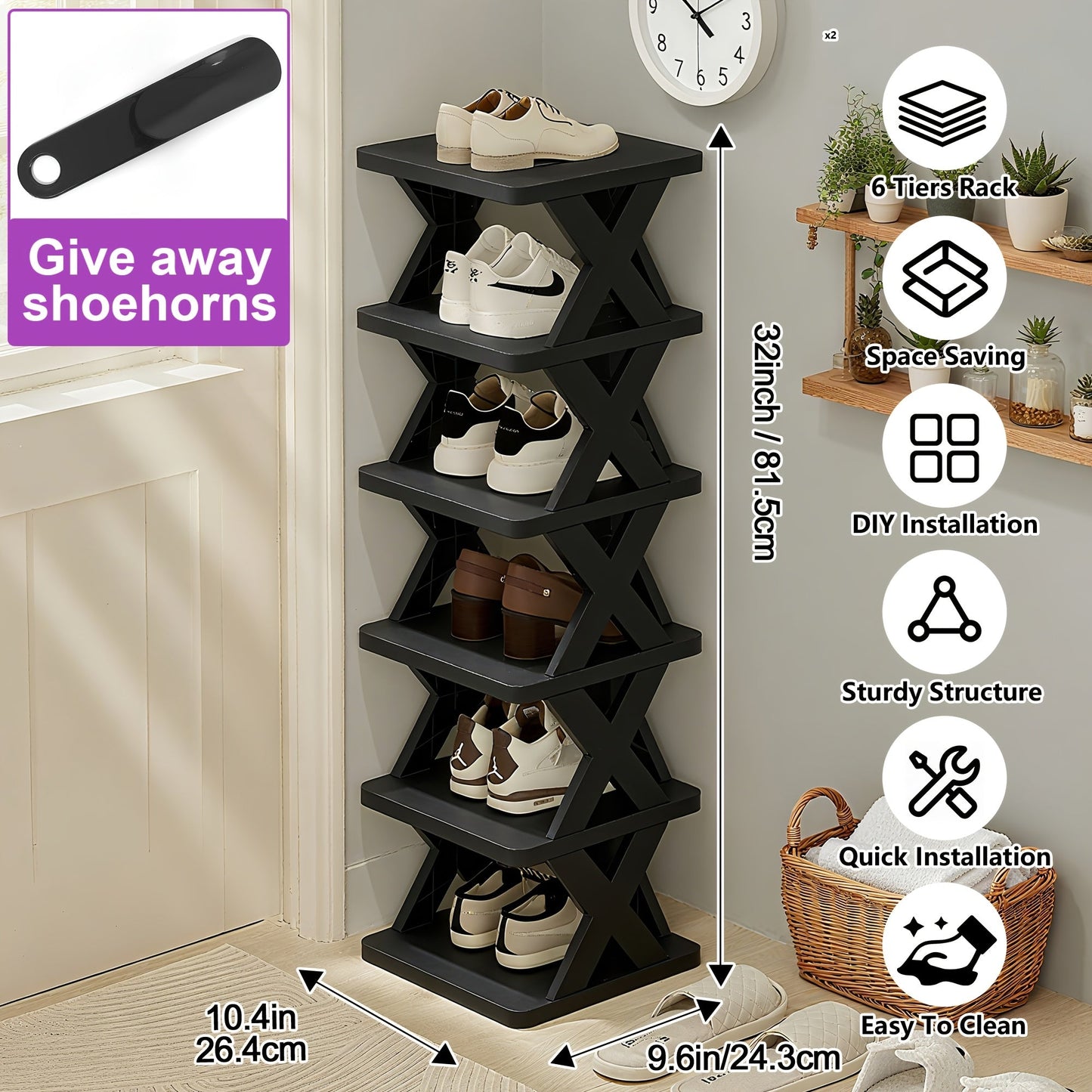 Shoe Rack shown in the Matte Black 6 Layers option