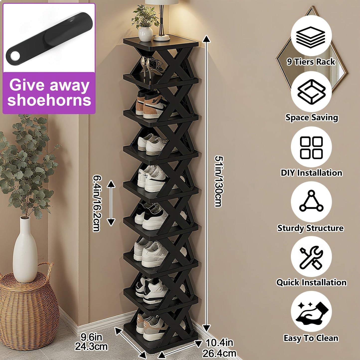 Shoe Rack shown in the Matte Black 9 Layers option