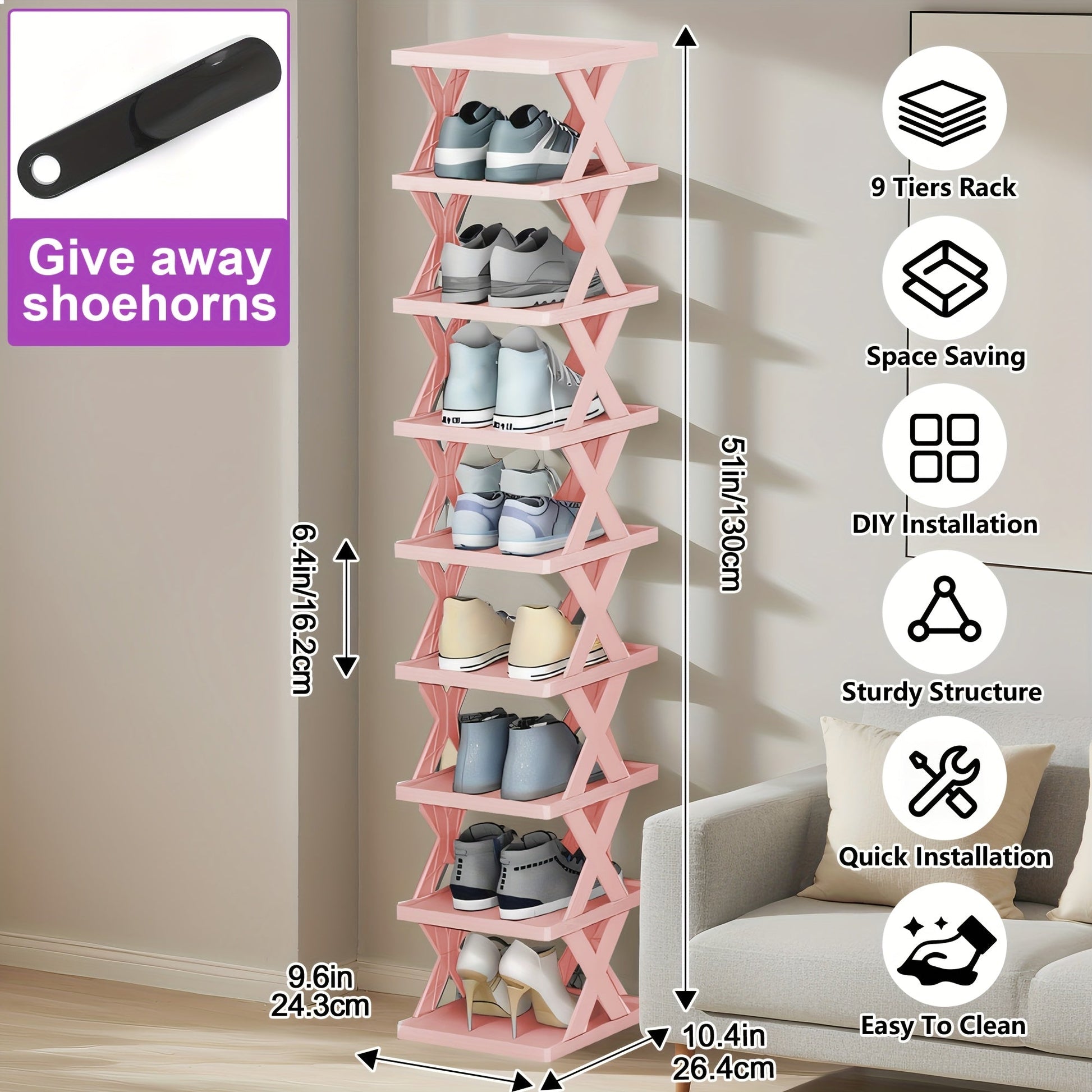 Shoe Rack shown in the Pink 9 Layers option