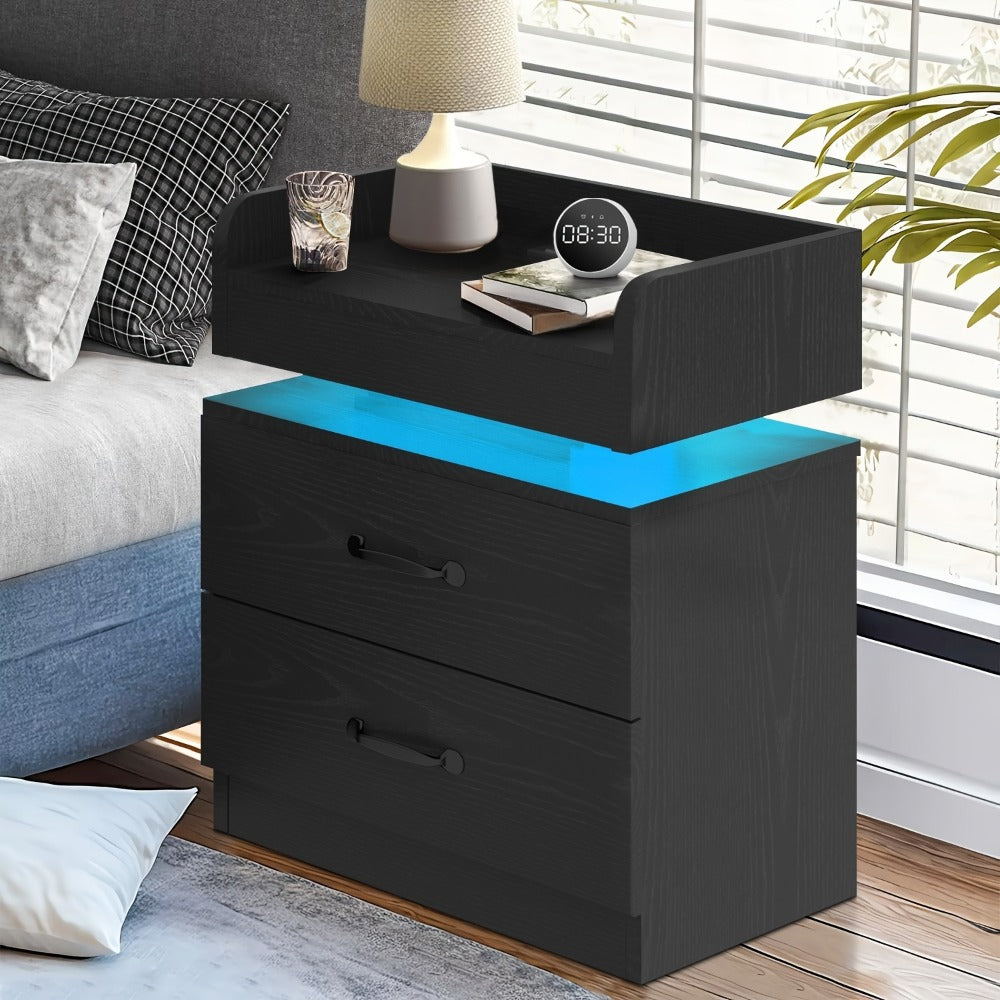 Nightstand, Smart LED with Charging Station - Narrow Bedside Table 2 Drawers, Entryway shown in the main product view