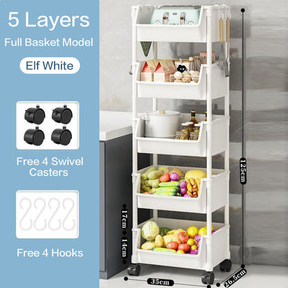 Rolling Carts and Storage Organizers shown in the Full Basket Model, 5 Layers option