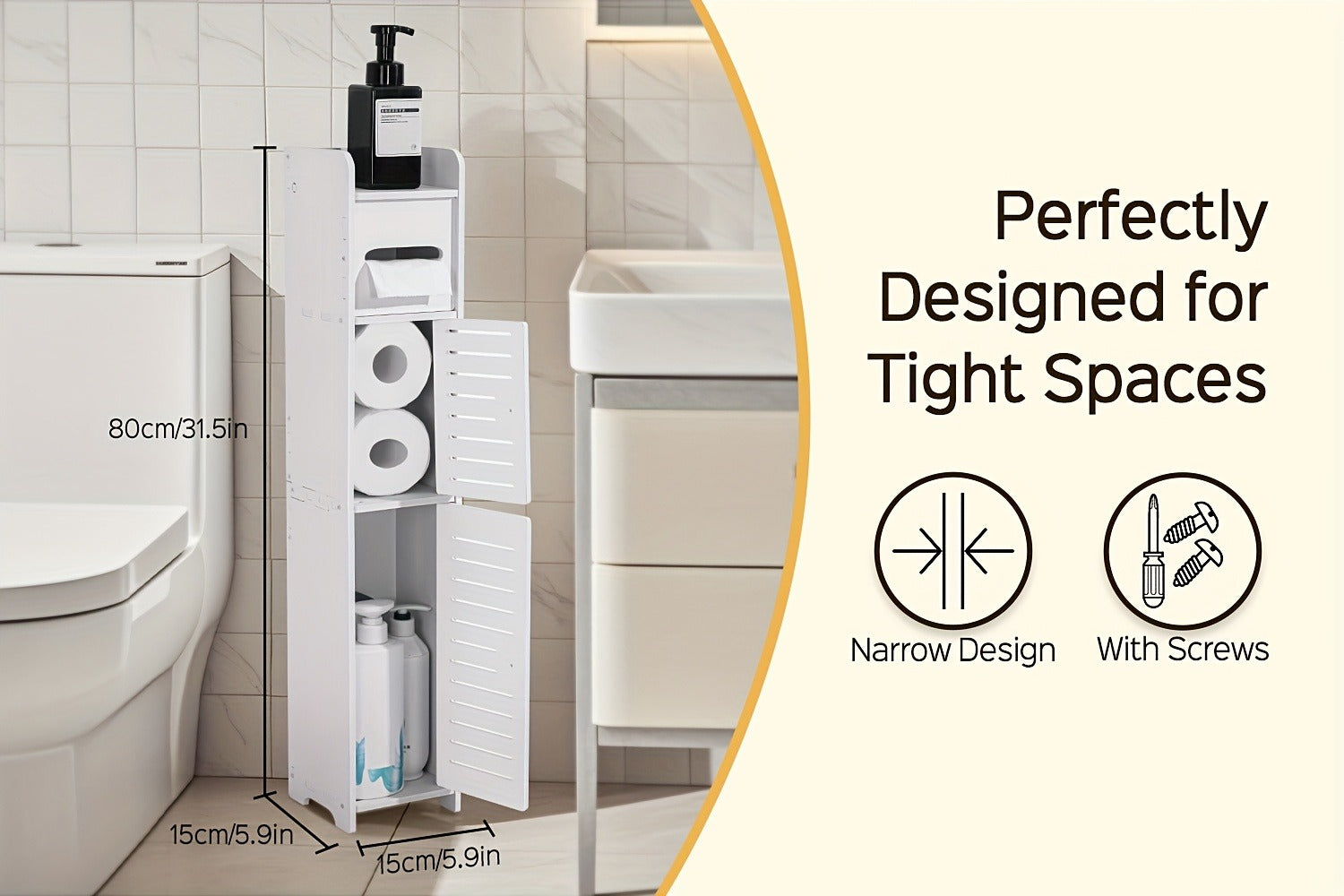 Narrow Slim Bathroom Cabinet for Organized Everyday Storage and Daily Home Use detail image - detail view 9
