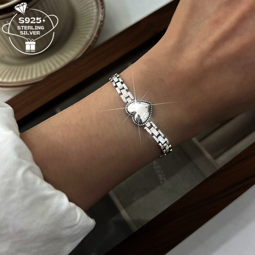 Necklace for Women - 925 Sterling Silver Heart Bracelet & - Thick Chain Jewelry for Couples - product detail view 6