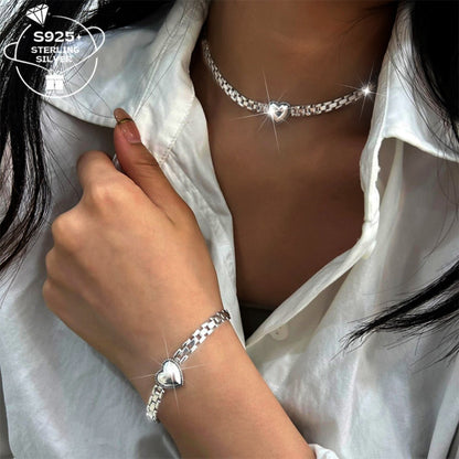 Necklace for Women - 925 Sterling Silver Heart Bracelet & - Thick Chain Jewelry for Couples - product detail view 7