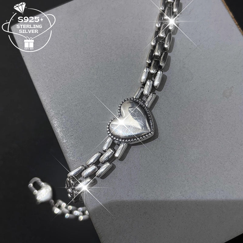 Necklace for Women - 925 Sterling Silver Heart Bracelet & - Thick Chain Jewelry for Couples - product detail view 8
