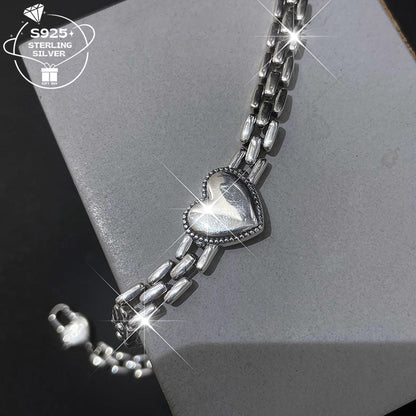 Necklace for Women - 925 Sterling Silver Heart Bracelet & - Thick Chain Jewelry for Couples - product detail view 8