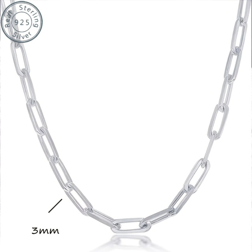 Necklace for Women - 925 Sterling Silver Paperclip Chain 3mm Bohemian Style Synthetic Stone for - main product view